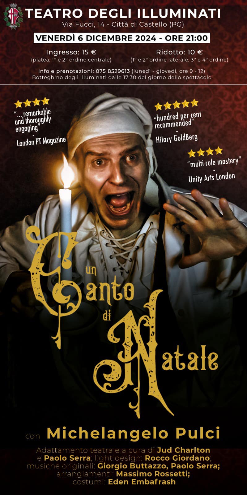 Michelangelo Pulci con “CANTO DI NATALE” Venerdì 6 Dicembre 2024 ore 21.00 – Teatro degli Illuminati
